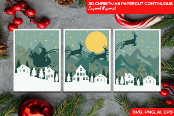 3D Christmas Papercut Continuous Layered Art
