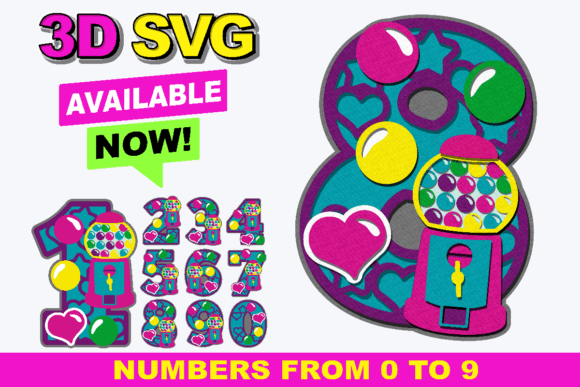 Elevate Your Crafts with Bubblegum Machine Numbers 3D SVG Designs
