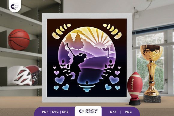 Female Golf Player 3D Shadow Box SVG Design