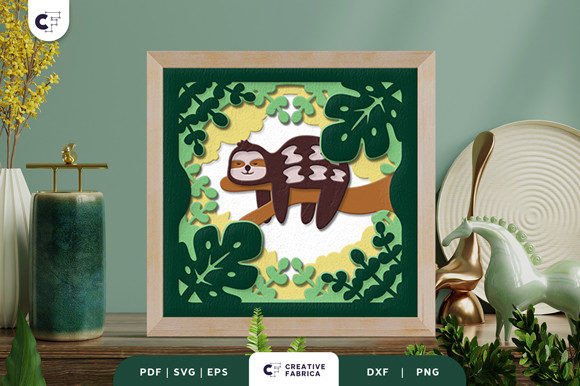 Sloth on a Branch 3D Shadow Box Papercut Guide